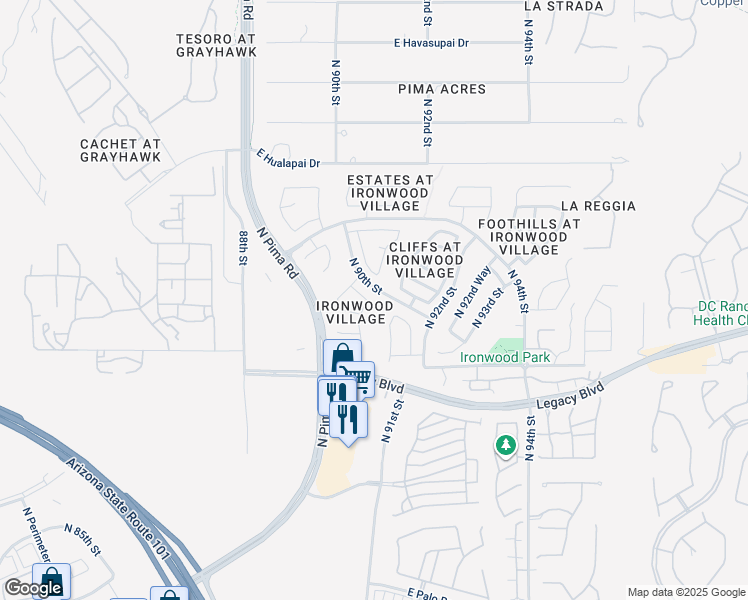 map of restaurants, bars, coffee shops, grocery stores, and more near 18801 North 90th Way in Scottsdale