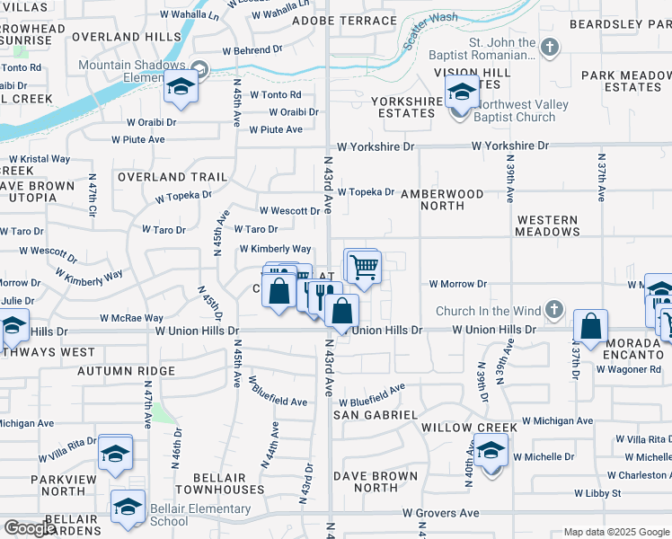 map of restaurants, bars, coffee shops, grocery stores, and more near 18777 North 43rd Avenue in Glendale