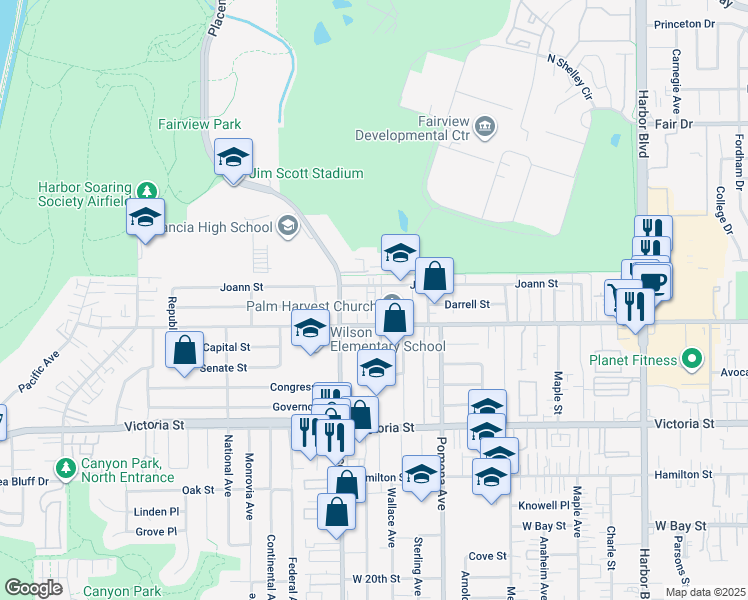 map of restaurants, bars, coffee shops, grocery stores, and more near 760 West Wilson Street in Costa Mesa