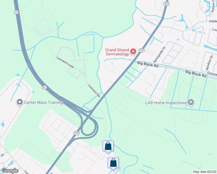 map of restaurants, bars, coffee shops, grocery stores, and more near 7770 South Carolina 707 in Myrtle Beach