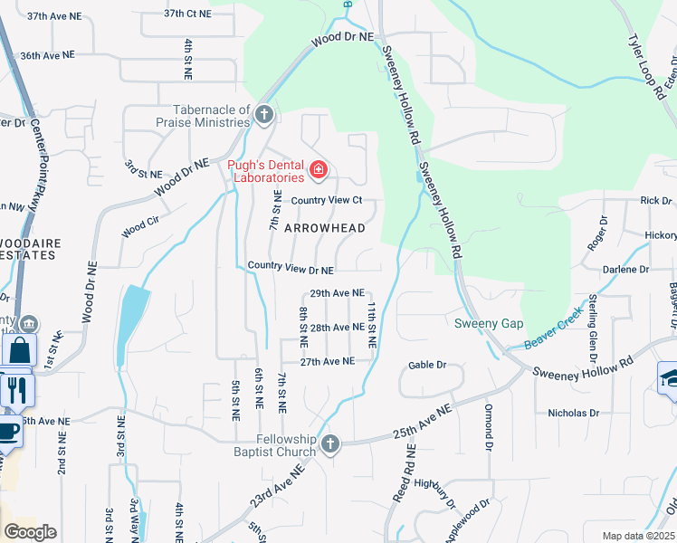 map of restaurants, bars, coffee shops, grocery stores, and more near 819 Country View Drive Northeast in Birmingham