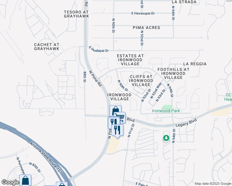 map of restaurants, bars, coffee shops, grocery stores, and more near 18721 North 90th Place in Scottsdale