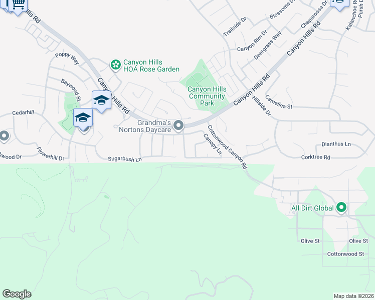 map of restaurants, bars, coffee shops, grocery stores, and more near 32364 Whispering Willow Drive in Lake Elsinore