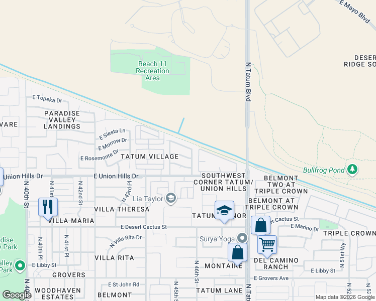 map of restaurants, bars, coffee shops, grocery stores, and more near 4549 East Wescott Drive in Phoenix