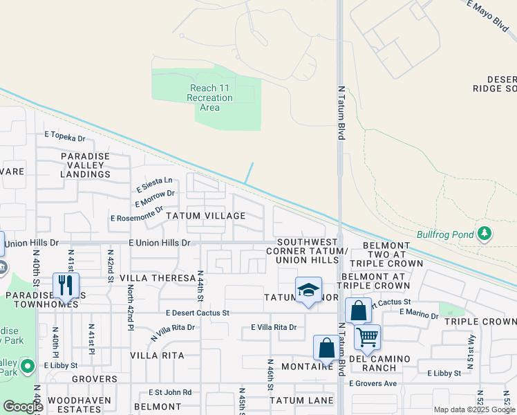 map of restaurants, bars, coffee shops, grocery stores, and more near 4549 East Wescott Drive in Phoenix