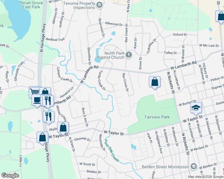 map of restaurants, bars, coffee shops, grocery stores, and more near 2211 Turtle Creek Dr in Sherman
