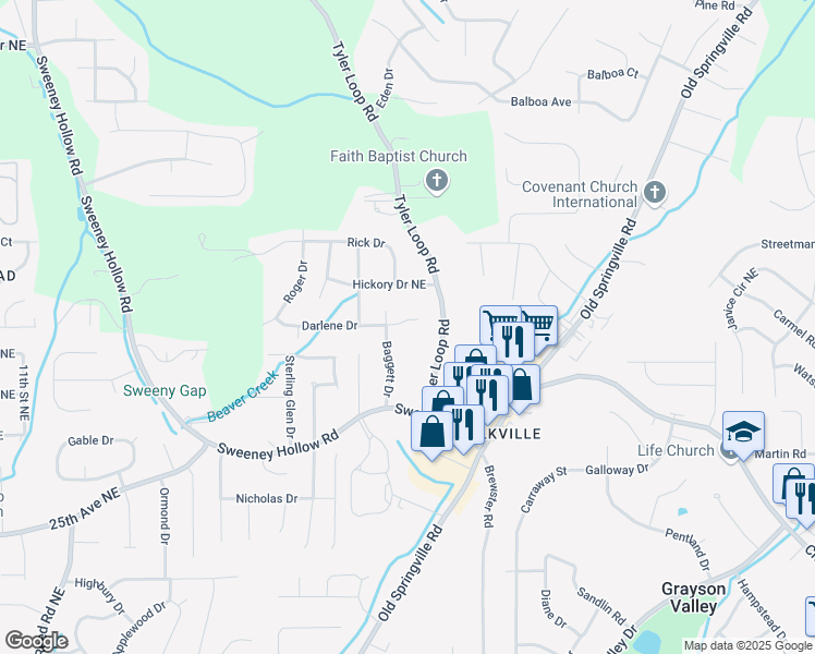 map of restaurants, bars, coffee shops, grocery stores, and more near 5139 Darlene Drive in Pinson