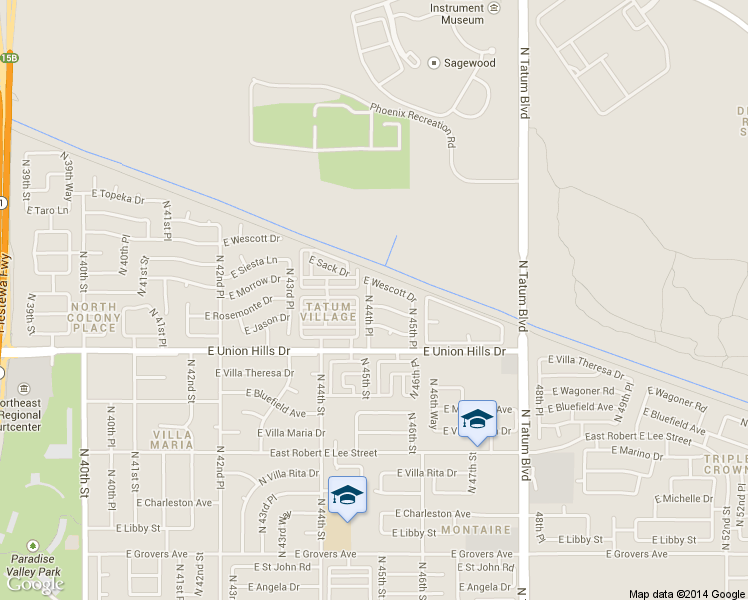 map of restaurants, bars, coffee shops, grocery stores, and more near 18807 North 44th Place in Phoenix