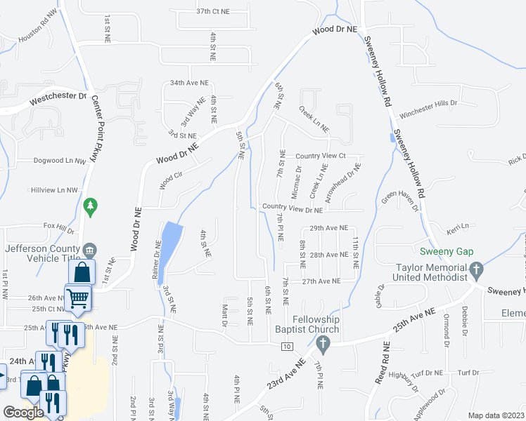 map of restaurants, bars, coffee shops, grocery stores, and more near 2655 6th Street Northeast in Center Point