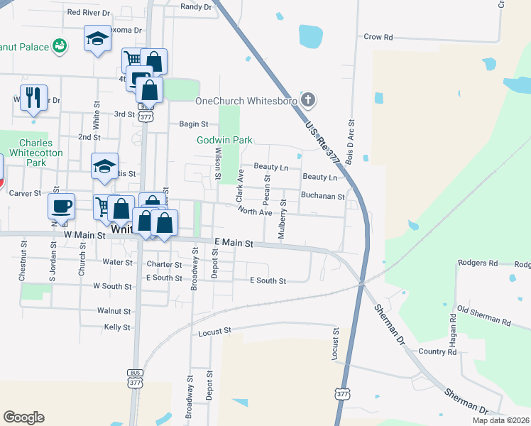 map of restaurants, bars, coffee shops, grocery stores, and more near 420 North Avenue in Whitesboro