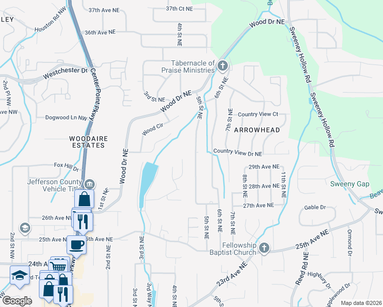 map of restaurants, bars, coffee shops, grocery stores, and more near 2656 5th Street Northeast in Center Point