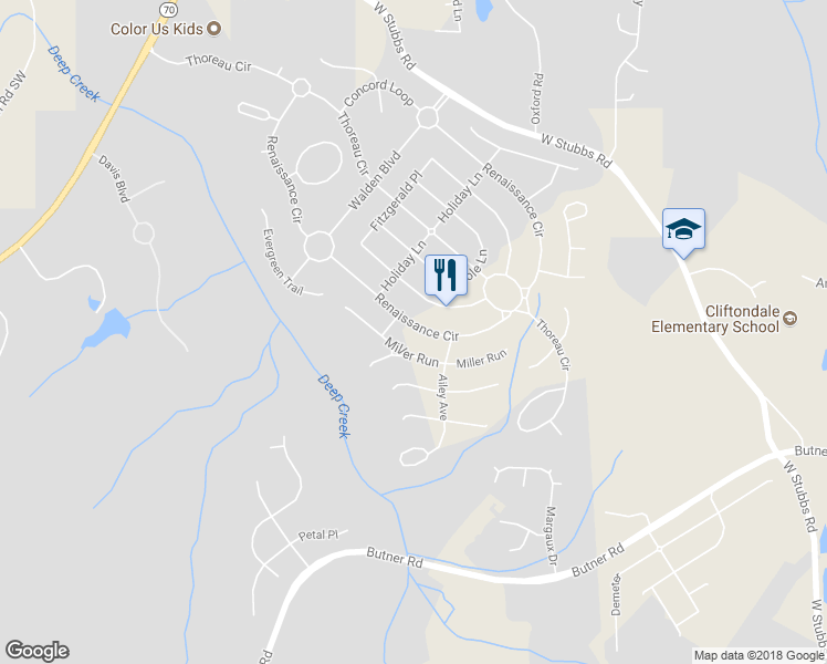 map of restaurants, bars, coffee shops, grocery stores, and more near 3605 Renaissance Circle in Atlanta