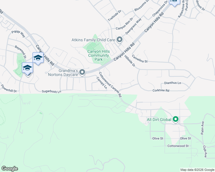 map of restaurants, bars, coffee shops, grocery stores, and more near 33106 Canopy Lane in Lake Elsinore
