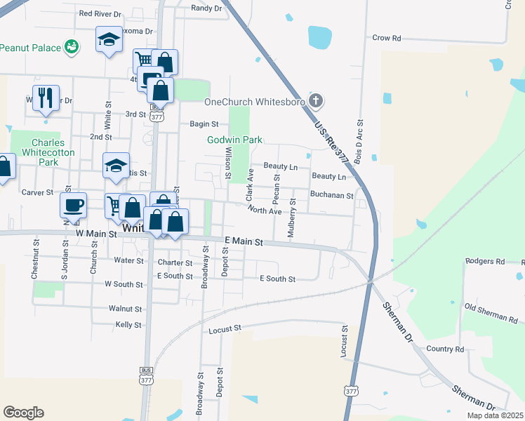 map of restaurants, bars, coffee shops, grocery stores, and more near 420 North Ave in Whitesboro