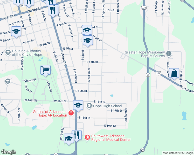 map of restaurants, bars, coffee shops, grocery stores, and more near 415 East 13th Street in Hope
