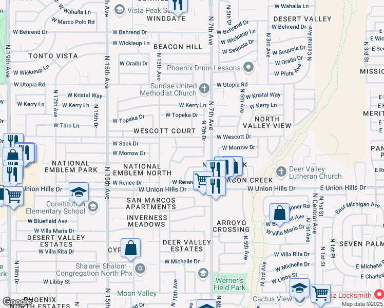 map of restaurants, bars, coffee shops, grocery stores, and more near 904 W Rosemonte Dr in Phoenix
