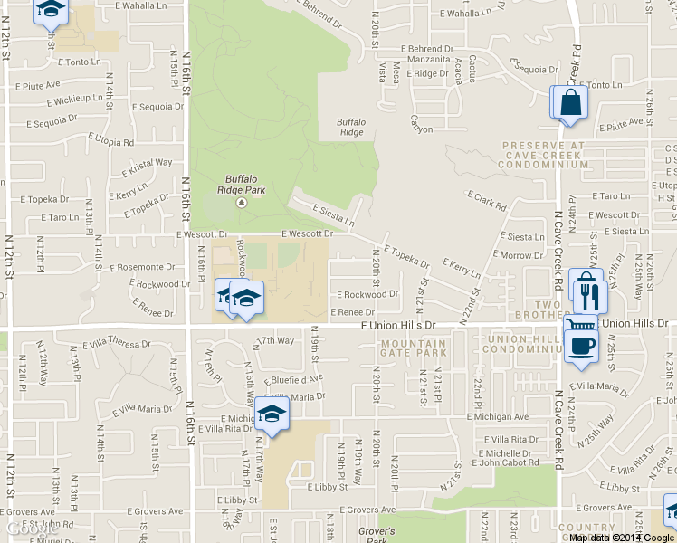 map of restaurants, bars, coffee shops, grocery stores, and more near 1940 East Rosemonte Drive in Phoenix