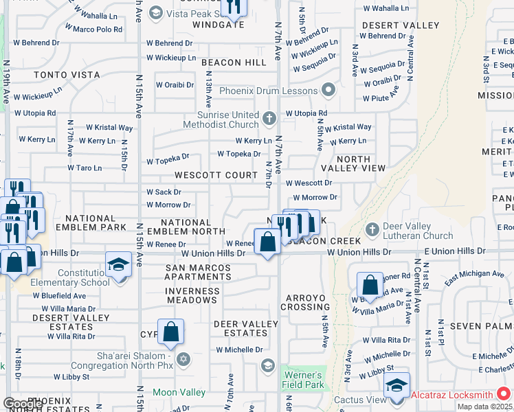 map of restaurants, bars, coffee shops, grocery stores, and more near 904 West Rosemonte Drive in Phoenix