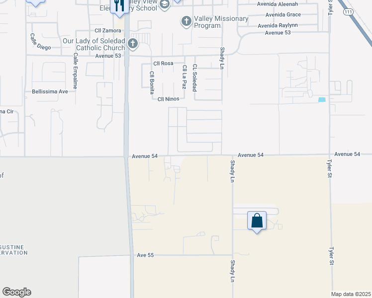 map of restaurants, bars, coffee shops, grocery stores, and more near 85150 Corte del Roble in Coachella