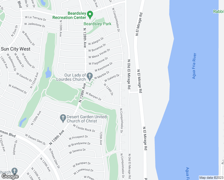 map of restaurants, bars, coffee shops, grocery stores, and more near 18831 North 124th Drive in Sun City West