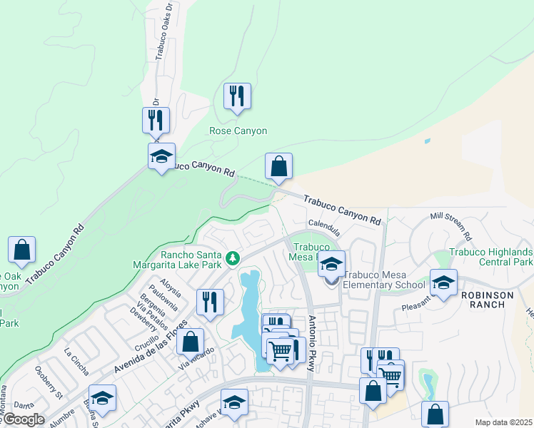 map of restaurants, bars, coffee shops, grocery stores, and more near 59 Vista Barranca in Rancho Santa Margarita