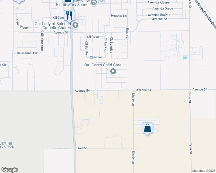 map of restaurants, bars, coffee shops, grocery stores, and more near 85158 Corte del Roble in Coachella