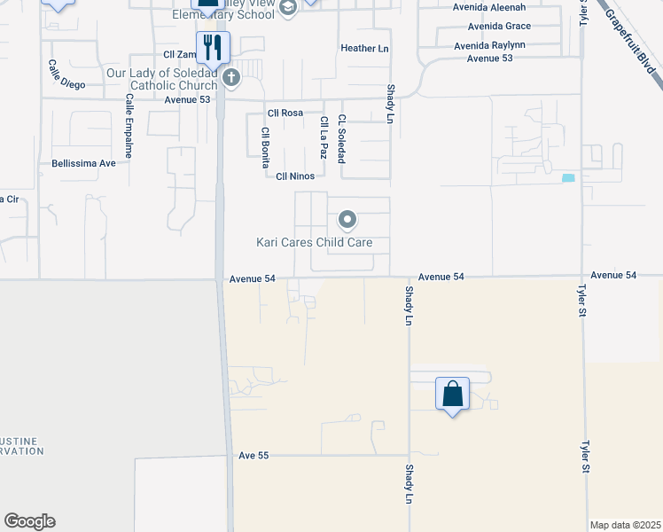 map of restaurants, bars, coffee shops, grocery stores, and more near 85158 Corte del Roble in Coachella