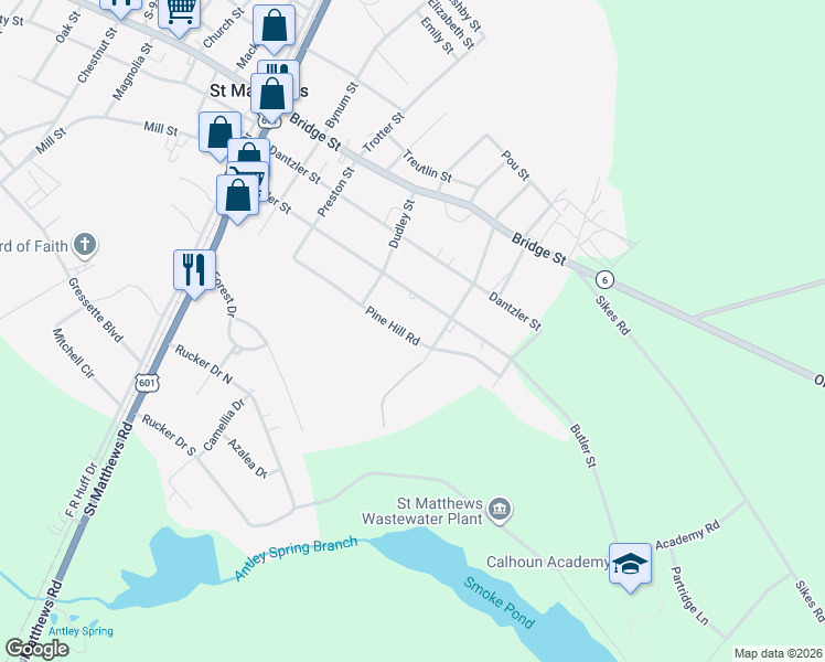 map of restaurants, bars, coffee shops, grocery stores, and more near 413 Pine Hill Road in Saint Matthews