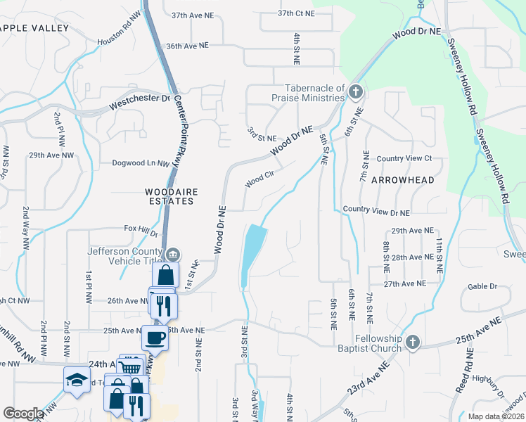 map of restaurants, bars, coffee shops, grocery stores, and more near 325 Oxford Acres Circle in Center Point