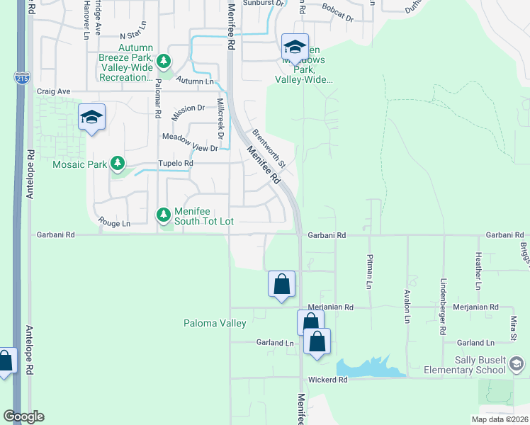 map of restaurants, bars, coffee shops, grocery stores, and more near 28884 Morningside Lane in Menifee