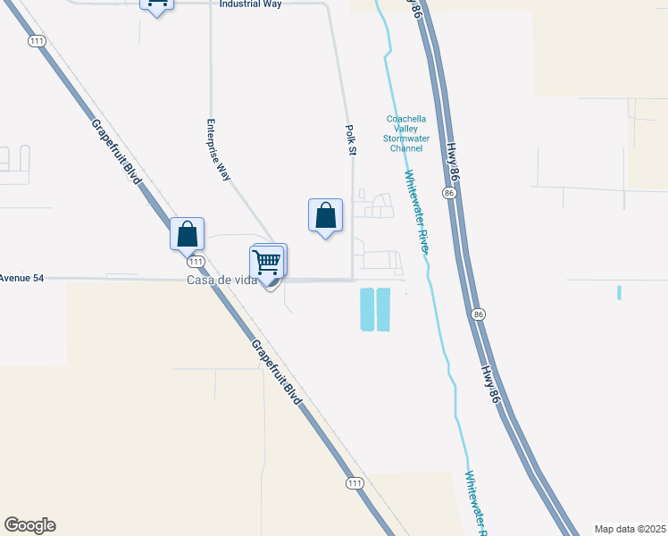 map of restaurants, bars, coffee shops, grocery stores, and more near Polk Street in Coachella