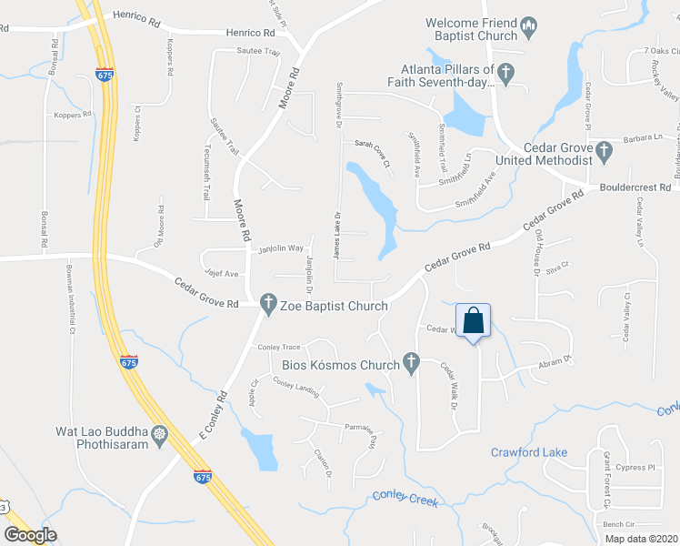 map of restaurants, bars, coffee shops, grocery stores, and more near 4063 James Lake Drive in Conley