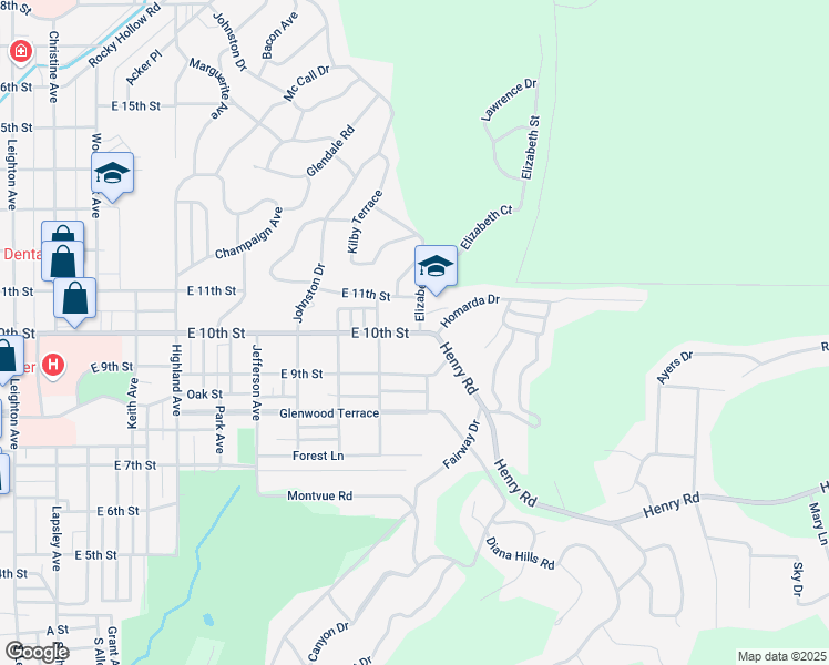 map of restaurants, bars, coffee shops, grocery stores, and more near 1525 East 10th Street in Anniston