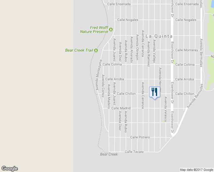 map of restaurants, bars, coffee shops, grocery stores, and more near 53835 Avenue Madero in La Quinta