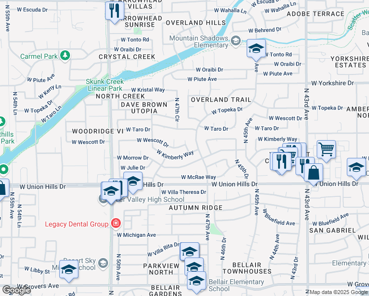 map of restaurants, bars, coffee shops, grocery stores, and more near 4725 West Wescott Drive in Glendale