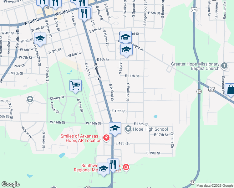 map of restaurants, bars, coffee shops, grocery stores, and more near 213 East 13th Street in Hope
