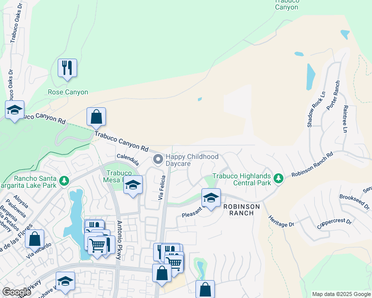 map of restaurants, bars, coffee shops, grocery stores, and more near 21022 Horsetree Circle in Trabuco Canyon