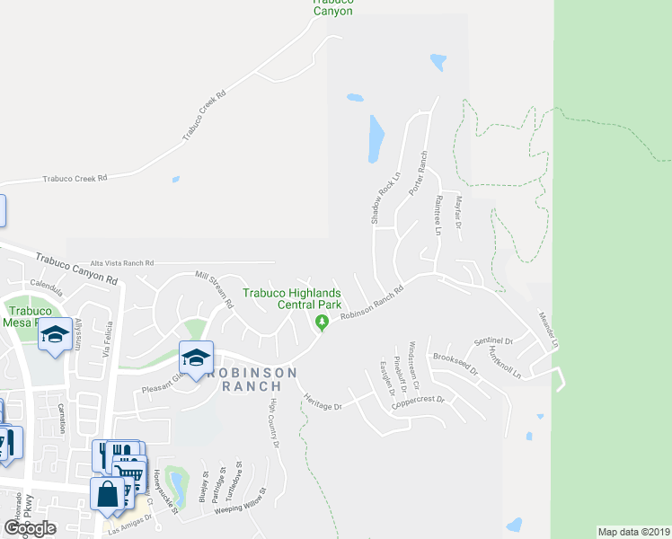 map of restaurants, bars, coffee shops, grocery stores, and more near 21046 Winchester Drive in Trabuco Canyon