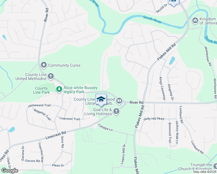 map of restaurants, bars, coffee shops, grocery stores, and more near 3853 Beach Cherry Lane in Ellenwood