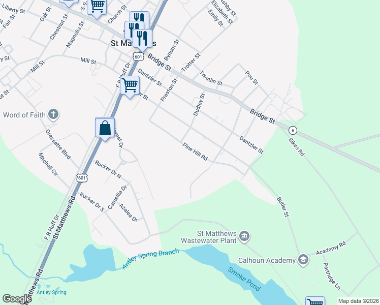 map of restaurants, bars, coffee shops, grocery stores, and more near 406 Pine Hill Road in Saint Matthews
