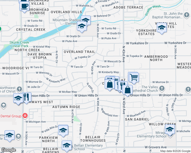 map of restaurants, bars, coffee shops, grocery stores, and more near 18806 North 44th Drive in Glendale