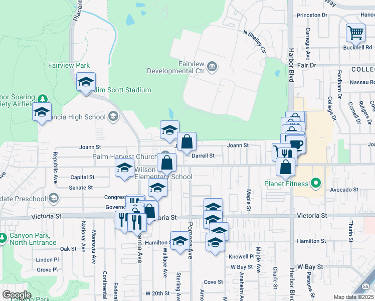 map of restaurants, bars, coffee shops, grocery stores, and more near 2267 Pomona Avenue in Costa Mesa