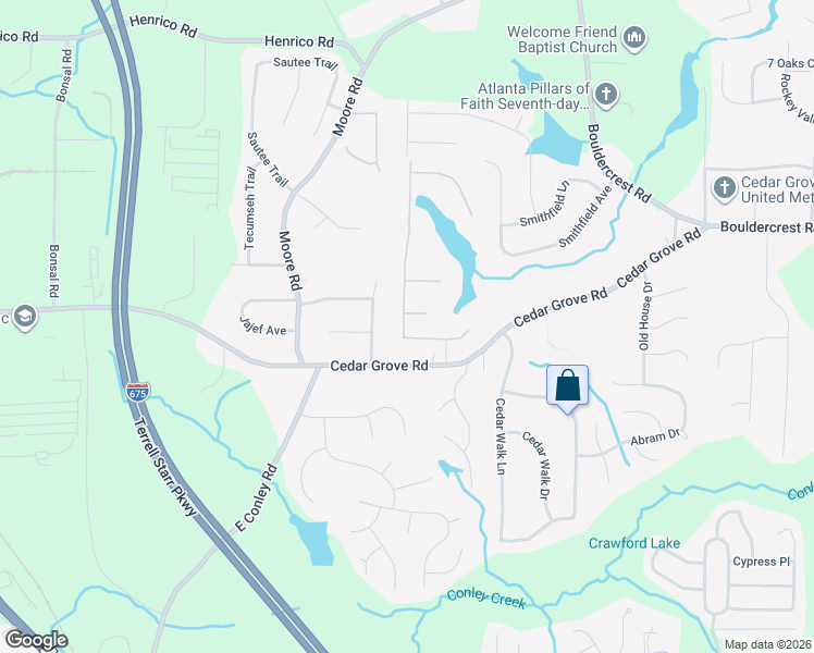 map of restaurants, bars, coffee shops, grocery stores, and more near 4063 James Lake Drive in Conley