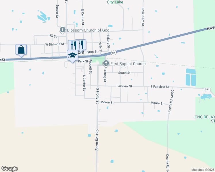 map of restaurants, bars, coffee shops, grocery stores, and more near 420 Fairview Street in Blossom