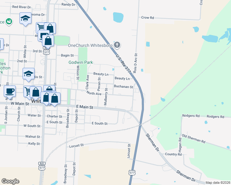 map of restaurants, bars, coffee shops, grocery stores, and more near 701 North Avenue in Whitesboro