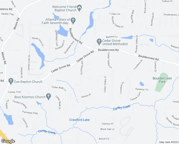 map of restaurants, bars, coffee shops, grocery stores, and more near 2141 Silva Court in Conley