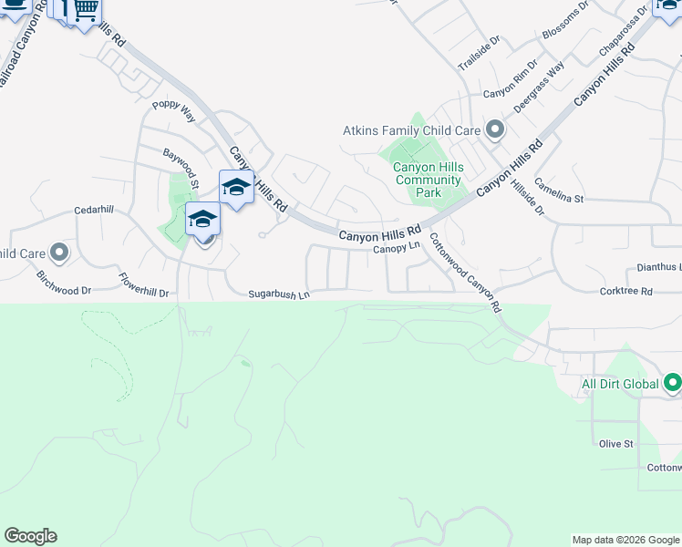 map of restaurants, bars, coffee shops, grocery stores, and more near 32334 Rock Rose Drive in Lake Elsinore