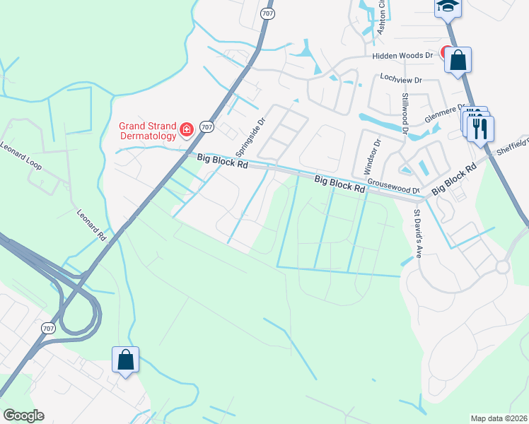 map of restaurants, bars, coffee shops, grocery stores, and more near 814 Spindel Dr in Myrtle Beach