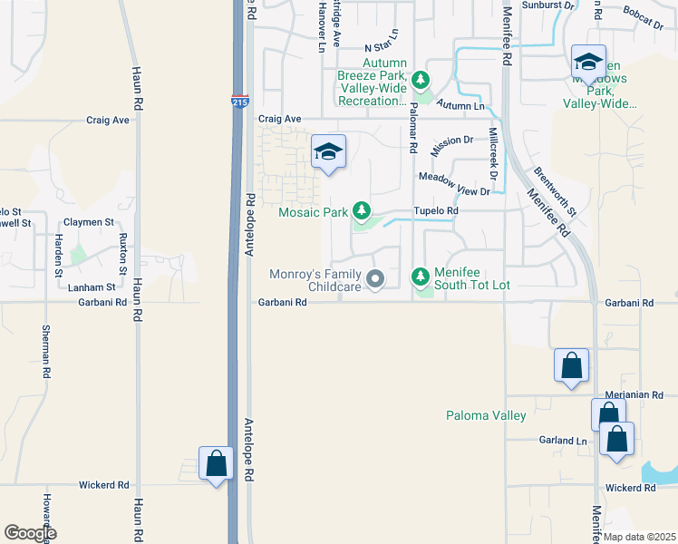 map of restaurants, bars, coffee shops, grocery stores, and more near 31890 Rouge Lane in Menifee