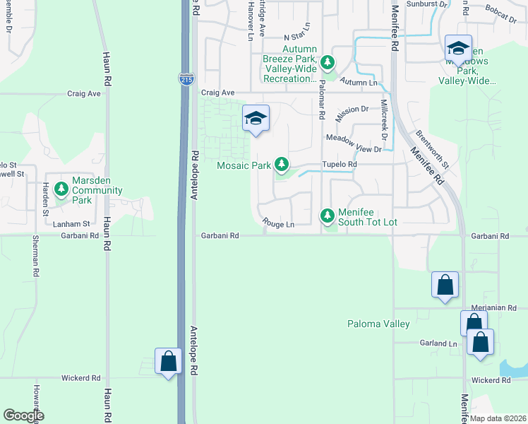 map of restaurants, bars, coffee shops, grocery stores, and more near 31893 Rouge Lane in Menifee